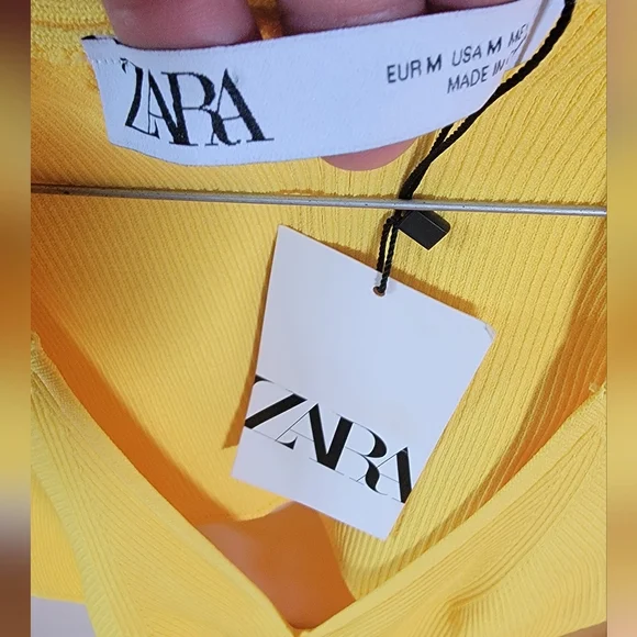 Zara Vibrant Yellow Long Sleeve Bodycon Ribbed Knit Mini Dress SIZE M. - Picture 8 of 10
